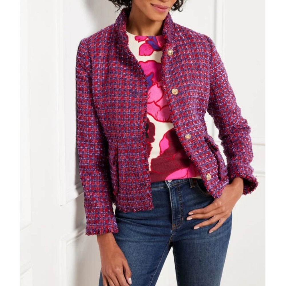 Talbots Tweed Jacket Blazer‎ Lined Boucle Women Size 10 Red Purple Brand New